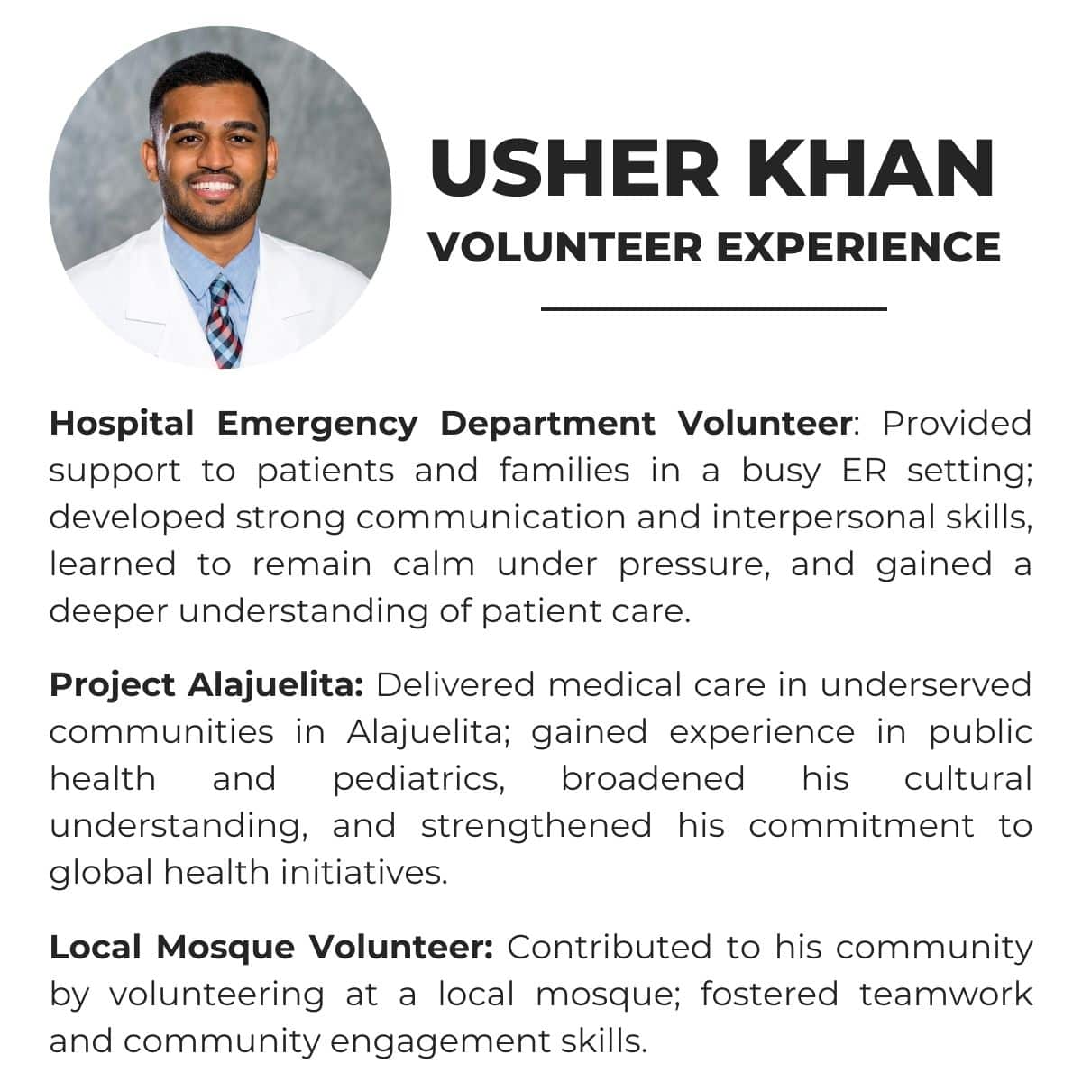 usher khan volunteer experience